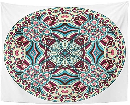 Liumiang Wall Hanging Exotic Circle Lace Round Ornamental Geometric Doily Pattern Ukrainian Ethnic Raster Tablecloth Tapestry for Bedroom Living Room Dorm 60x80 Inches Wall Art Custom