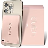 Clutch Pro – World's Thinnest iPhone Charger – Portable Power Bank 5000mAh – Magnetic Built-in Lightning Cable – TSA Approved Travel Charger – iPhone 14 & Earlier – Pink