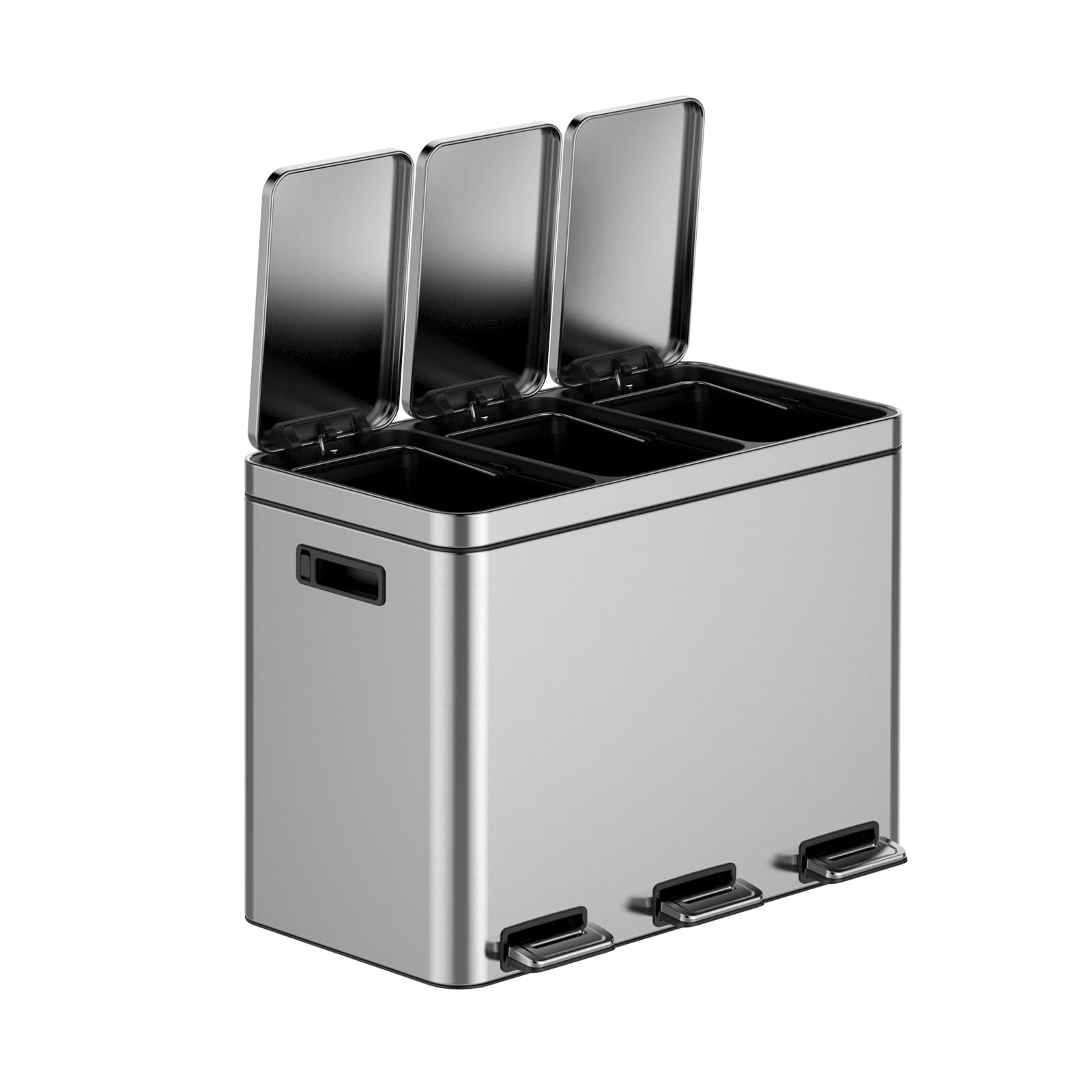 Photo 1 of ***MINOR DAMAGE*** GarveeHome 12 gal Rectangular Recycling Trash Can with 3 Compartments, Silver, 45 L (4+4+4 gal)