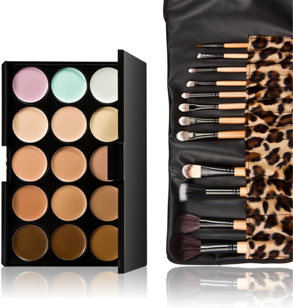 Pure Vie6 Colors Hydrating Full Coverage Correcting Concealer Palette Camouflage Makeup Contour Kit for Conceals Corrects Dark Circles Acne + 11 Pcs Foundation Powder Concealer Eyeshadows Brushes