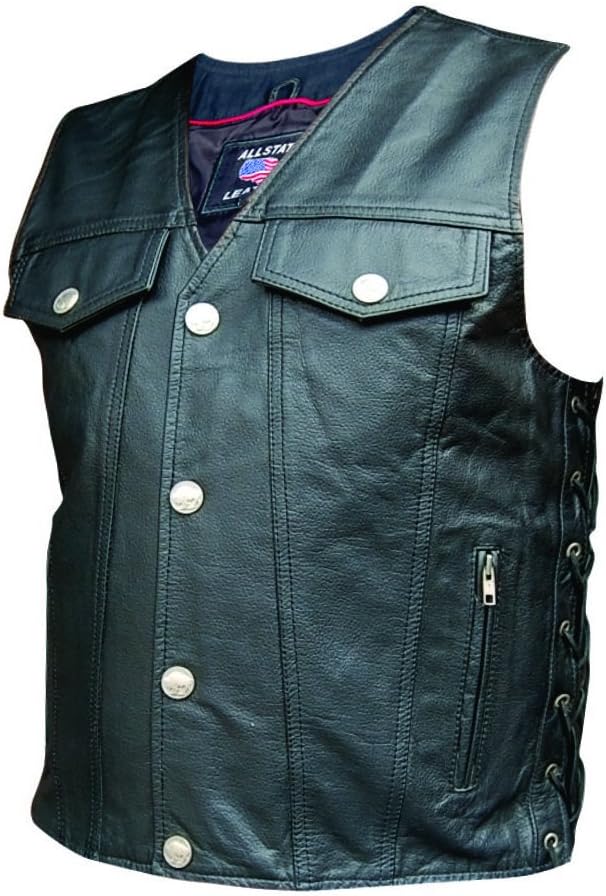 Allstate Side Lace Buffalo Snap Mens Chest Pocket Motorcycle Vest (54)