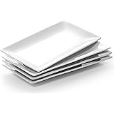 DOWAN 12" Rectangle Plates Set of 4 - White Serving Platters for Party, Wedding, and Entertaining - Rectangular Serving Trays Dishes for Steak, Taco, Sushi, Appetizer, Cake - Dishwasher & Oven Safe