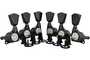 Guyker 6Pcs Guitar Locking Tuners (3L + 3R Handed) – 1:21 Lock String Sealed Tuning Key Pegs Machine Heads with Keystone Knob Replacement for LP, SG, TL Style Electric or Acoustic Guitars – Black