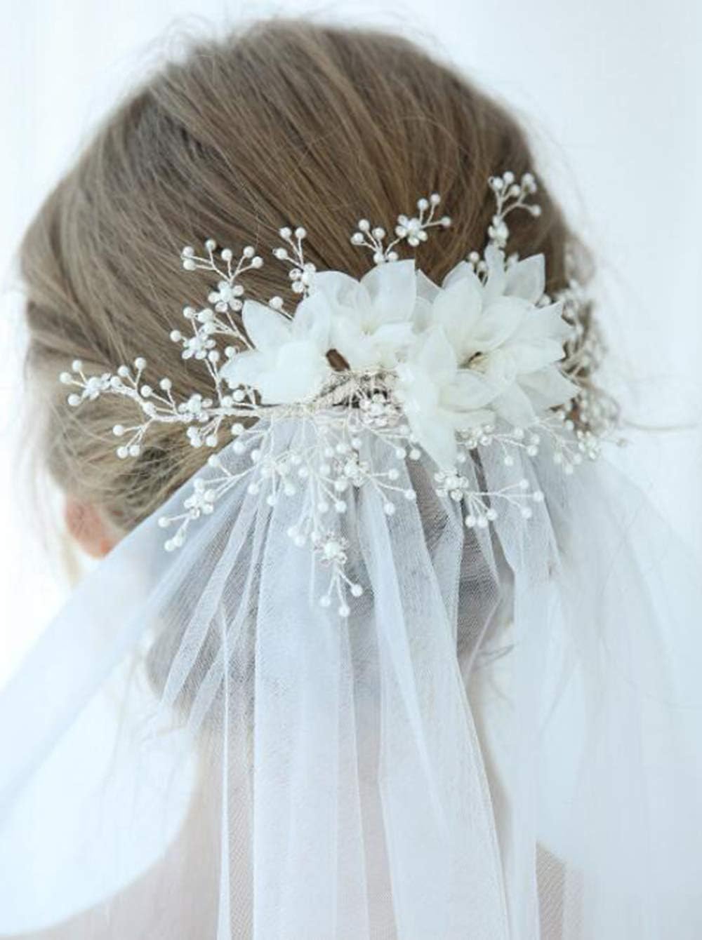 Deniferymakeup 6 9 Hair Clip With Veil Bridal Hair Pieces Flower Hair Clip Pearls Headpiece Gauze Hair Clip Wedding Hair Pieces Wedding Hair Accessories 1 Hair Clip Silver Amazon Co Uk Beauty