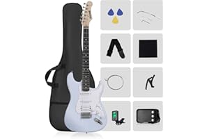 RVONE RST-150 39”Beginner Electric Guitar Kit with Amplifier, Classic HSS Pickup, Electric Guitar with Gig Bag, Capo, Strap, Extra Strings, Digital Tuner, 3 Picks, Cleaning Cloths (1-Blue)