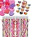 4E's Novelty 36 Set Valentine’s Day Stationary Gifts for Kids - 36 Pencils, 36 Heart Erasers, 104 Stickers - Valentines Classroom Exchange Toys, Class Party Favors From Teacher To Student