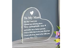 DIGMIG To My Man Gift 3.9''x3.9'' I Love You Gift for Him,Acrylic Heart Keepsake,Birthday Gifts for Boyfriend,Acrylic Gifts for Husband,Wedding Anniversary Valentine's Day Gifts for Men,Husband