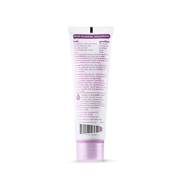 HELLO ALL OVER LAVENDER VANILLA WHOLE BODY DEODORANT CREAM, ALUMINUM FREE DEODORANT CREAM FOR PITS, PRIVATES + MORE, OFFERS 72 HOURS OF FRESHNESS, SAFE FOR SENSITIVE SKIN, VEGAN, 1 PACK, 3 OZ TUBE