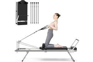 VTORY Pilates Reformer, Foldable Pilates Reformer Machine for Home and Gym Workout, 95% Pre-Assembled, 5 Level Resistance, 3 Adjustable Heights, for Beginners & Advanced Users, Portable Equipment for Women