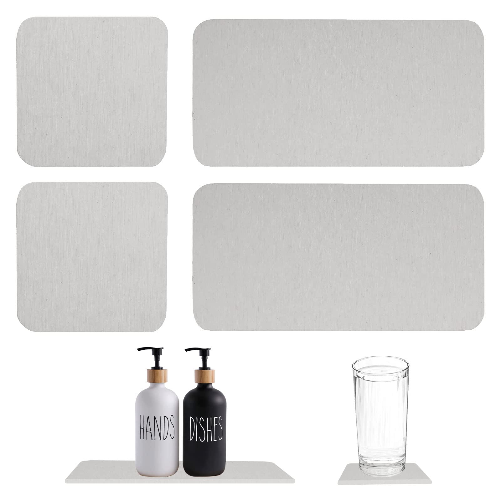 Tefola 4 Pcs Water Absorbent Diatomite Tray, Fast Drying Stone Sink Tray, Diatomaceous Earth Kitchen Soap Dish,Hand Soap Holder, Water Absorbing Stone for Plants, toiletries Home (White)