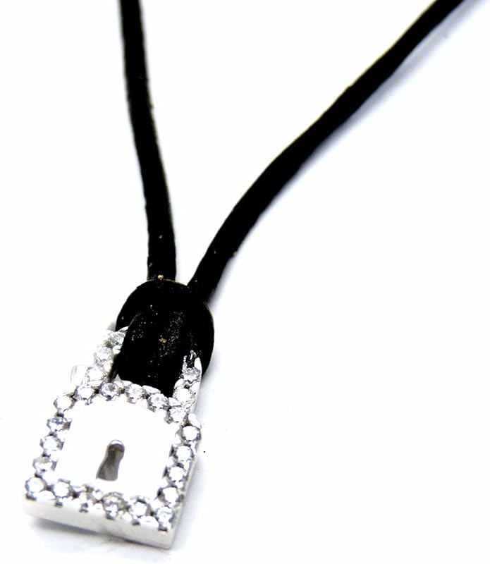 Black Cord Necklace with Pendant 18kt White Gold (750) Padlock Cubic Zirconia Women Girl Amazon