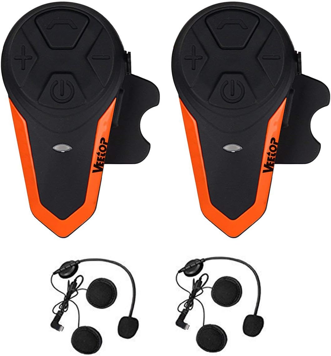 Motorcycle Intercom Bluetooth Helmet Headset - Veetop 1000M Waterproof Motorbike Interphone Helmet Communication System Kits with Walkie Talkie MP3/GPS & FM Radio for Riding&Skiing, 2-3 Riders(2 Pack)