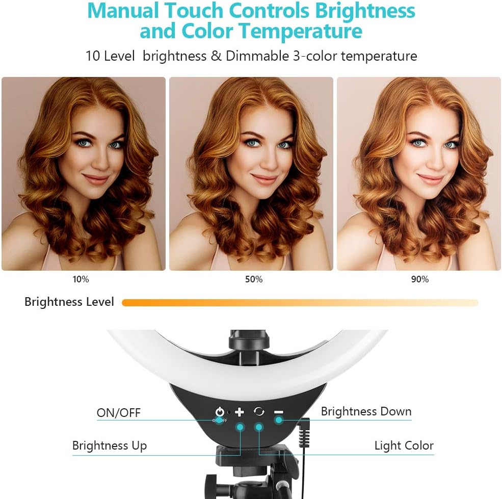 10'' Ring Light with 50'' Extendable Tripod Stand, Sensyne LED Circle Lights with Phone Holder for Live Stream/Makeup/YouTube Video/TikTok, Compatible with iPhone/Android : Camera & Photo
