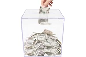 BAMUGOO Clear Piggy Bank, Clear Acrylic Piggy Bank for Adults, unopenable Piggy Bank Money Box, Kids' Money Banks Transparent Coins Saving Pot Cash Container Box Coin Jar, Adult Piggy Bank Money Saver 12cm³