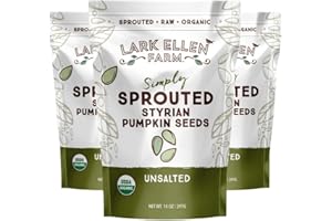 Lark Ellen Farm Sprouted Organic Pumpkin Seeds, Unsalted Raw Pumpkin Seeds Organic, Pepitas, Vegan, Non GMO, Gluten Free, Paleo, and Keto Friendly (14 oz, 3 Pack)