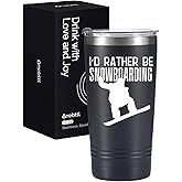 Onebttl Cool Gifts for Snowboarders, Snowboarding Gifts Stainless Steel Tumbler With Lid 20OZ, Snowboard Gift for Men on Birthday, Christmas - Black -01Rather