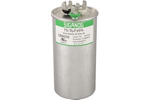 SIGANDG 70/5 uF 70+5 MFD 370V or 440V CBB65 Dual Run Start Round Capacitor 70 5 uF MFD 370 440 Volt VAC for Condenser Straight Cool or Heat Pump Air Conditioner