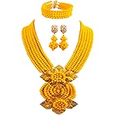 aczuv Fashion African Bead Necklace Nigerian Beads Wedding Jewelry Sets for Women (Opaque Yellow)