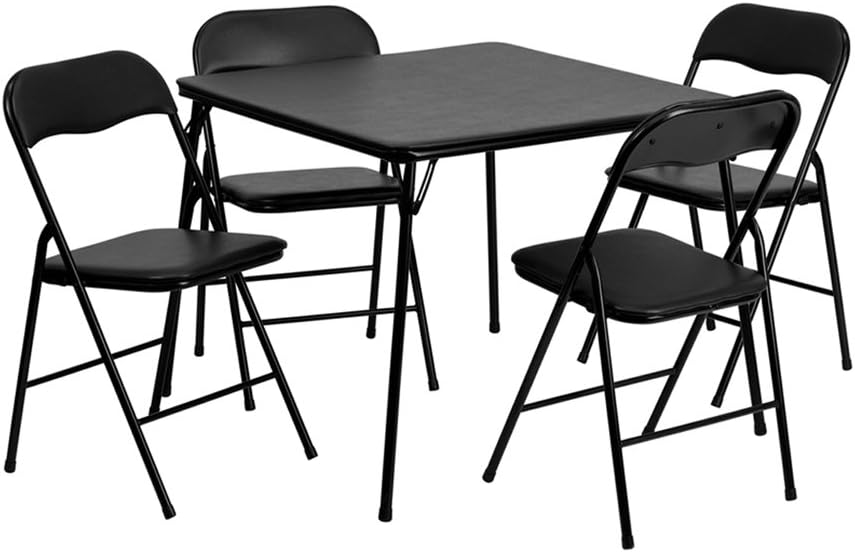black folding table with chairs