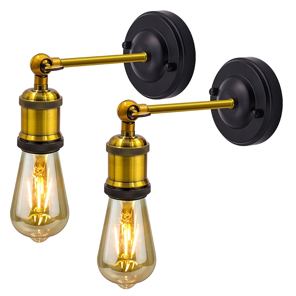 Industrial Wall Light Wall Lamp Sconce Brass YnGia, Retro Vintage Wall Sconces Set of 2 Sconce Wall Lamp Light with Adjustable Arm, Wall Mount Lamp Wall Light Fixtures Fit E27 Bulb[Bulbs Not Included]