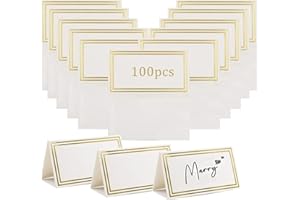 Table Place Cards Pack of 100 Premium Tent Name Place Cards for Table Setting with Gold Foil Border 2x3.5 inches - Perfect Pl