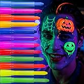 12 Pack Glow Face Body Paint Kits, Glow In The Dark Under UV Black Light, Neon Face Painting for Adults, Glow Party Supplies Rave Christmas Festival accessories
