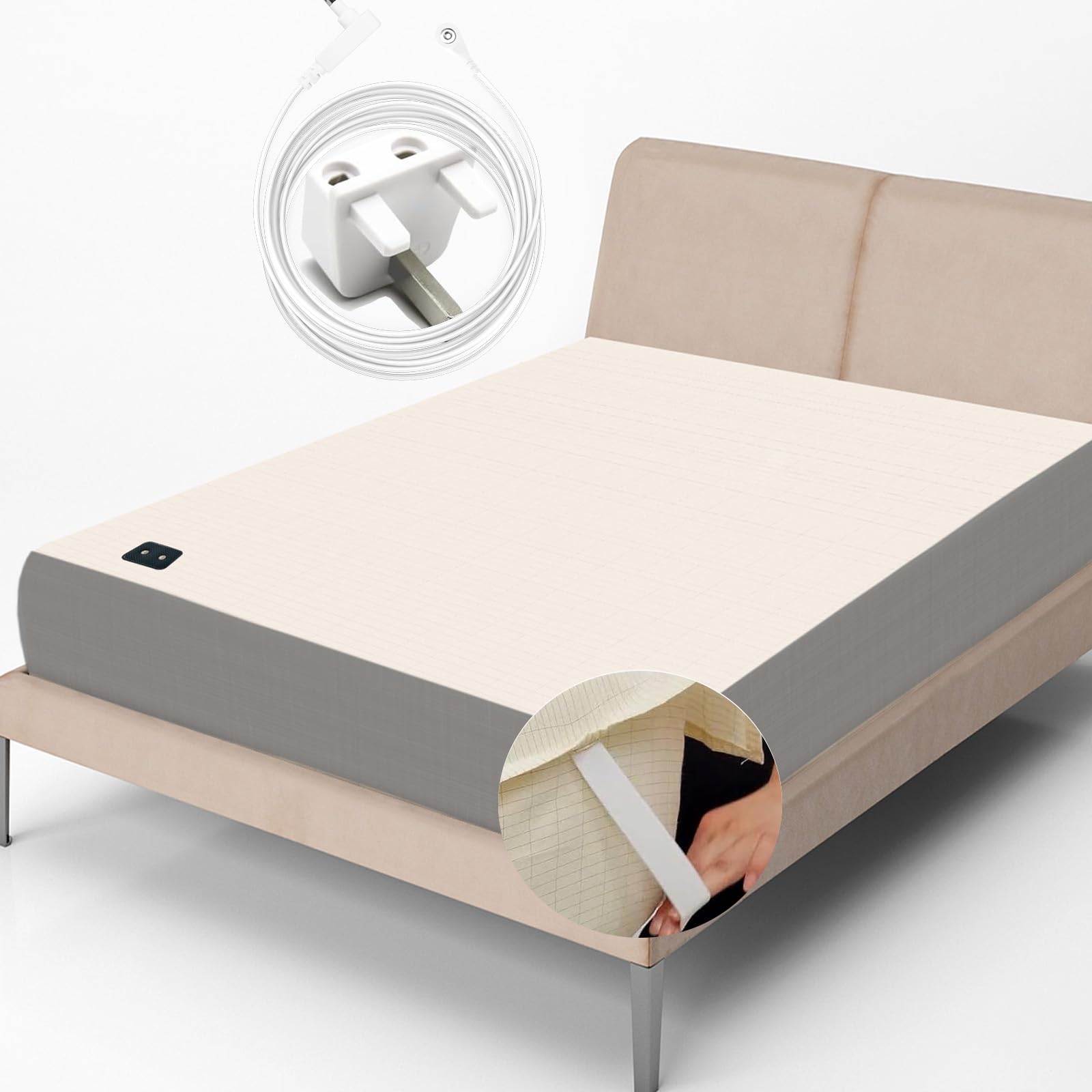 RIQINXIN Silver Fiber Grounding Sheet Breathable Bed Sheet for Earthing Soft Sleep Therapy Grounding Mat Earthing UK (193x203cm) Beige