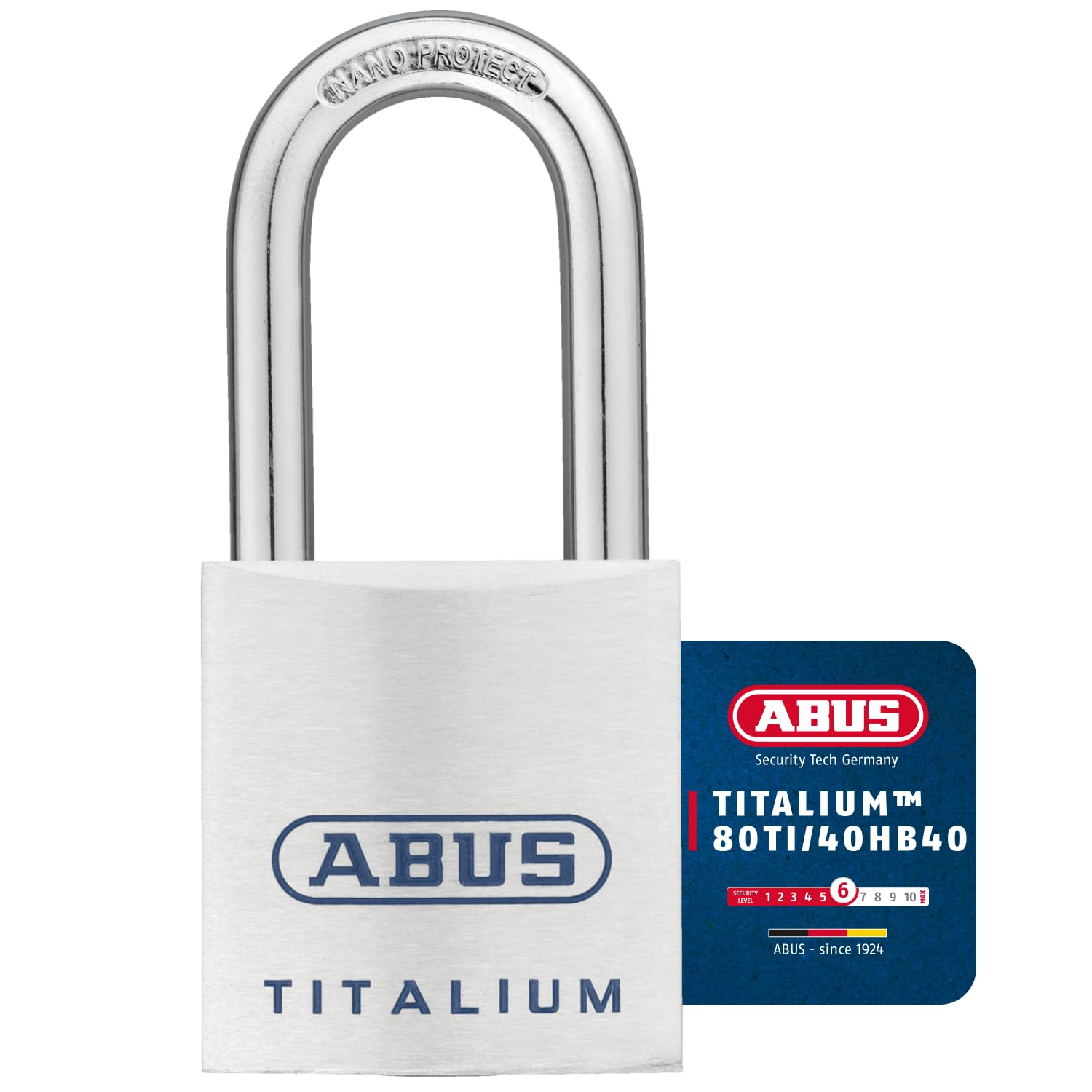 ABUS Titalium Padlock 80TI/40HB40 - with high Shackle - Basement Lock with Lightweight, Solid Lock Body Made of Special Aluminium - ABUS Security Level 6 - Silver — image 1