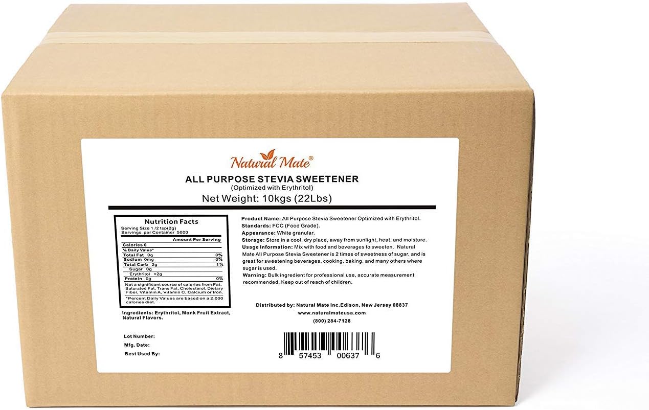 Natural MateZero Calorie Sweetener - Organic Stevia Granular Powder Blended with Erythritol - 2:1 Sugar Replacement for Keto, Paleo, Low GI (10kgs/22Lbs/352oz)