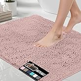 GORILLA GRIP Bath Rug Mat 44x26, Soft Absorbent Chenille, Quick Dry Microfiber Mats, Rubber Backing Washable Shower Floor Rugs, Bathmat Runner, US Designed Bathroom Home Decor Accessories Dusty Rose