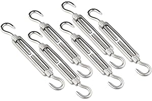 Qjaiune 6Pcs M4 Turnbuckle Hook & Hook Turnbuckles, 304 Stainless Steel Turnbuckle Adjustable Wire Rope Tensioner, Heavy Duty Turnbuckle for Cable Wire Rope Tension, Sun Shade, Tent Installation