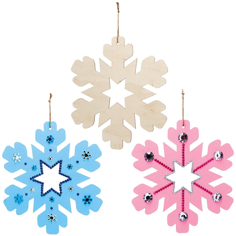 Baker Ross FX271 Snowflake Wooden Wreaths - Pack of 6, Christmas Decoration Kids Crafts Kits, Wooden Christmas Wreath