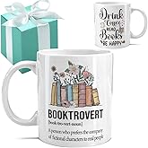 Gououoii Book Lover Mug -Funny Bookish Gifts for Women, Book Club Gift, Librarian Reader Gift for Bookworms, Reading Themed Coffee Mugs - Drink Coffee Read Books Be Happy