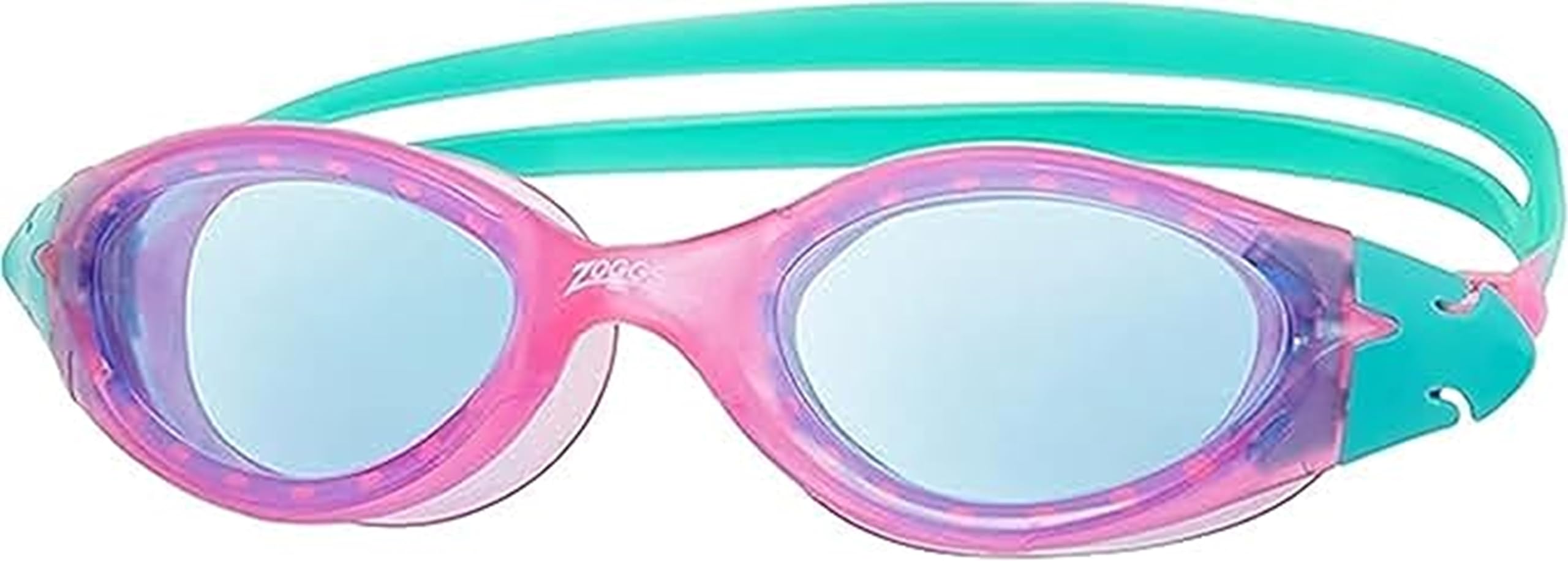 Zoggs Panorama Kids Swimming Goggles (Blue Lens, Pink/Turquoise, 6-14 Years) with Tinted UV Protection & Soft, Anti-Leak Seal, Wide Vision with Anti-Fog, Junior Boys & Girls Swim Goggles Kids