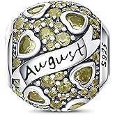 LongLuck 925 Sterling Silver Birthstone Charms fits Charms Bracelets for Woman，with 5A Cubic Zirconia Dangle Pendant Bead,Happy Birthday Charms for Bracelet and Necklace Valentine's Day Mother's Day Gift