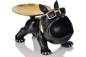 XMGZQ French Bulldog Statue and Figurines,French Bulldog Storage Decoration,Bulldog Bowl with Tray,Key Bowl for Entryway Table,Candy Dish for Office Desk,English Bulldog Tray