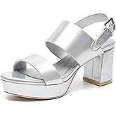 Amoji Women 3 Inch Block Heels Platform Strap Chunky Heeled Sandals 328