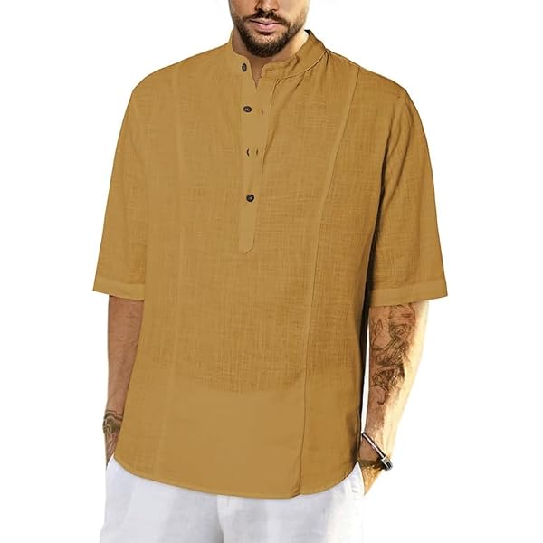 KUYIGO Chemise Henley à Manches Courtes Pour Homme, Coupe Ajustée, Style Décontracté, Avec Poche, Gris A5