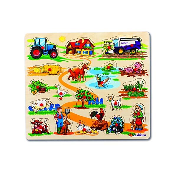 Eichhorn 100005454 - Plug-In-Puzzle 40x35cm mit 21-23 Plug-In-Teilen, Motive: Safari, Bauernhof, Verkehr, Lieferumfang 1 Stück, FSC 100% zertifiziertes Linden-Sperrholz, Sortierte Modelle – Bild 5
