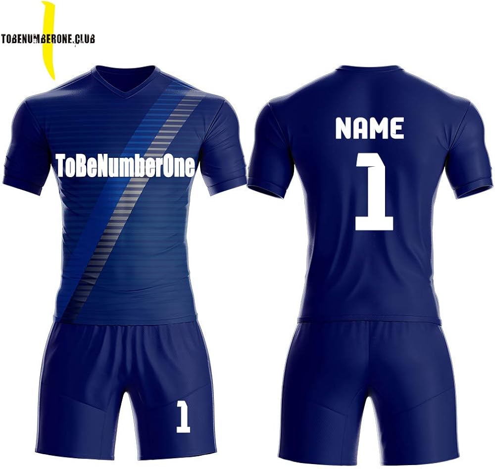 Blue Soccer Jerseys Diagonal Stripe Uniform Custom with