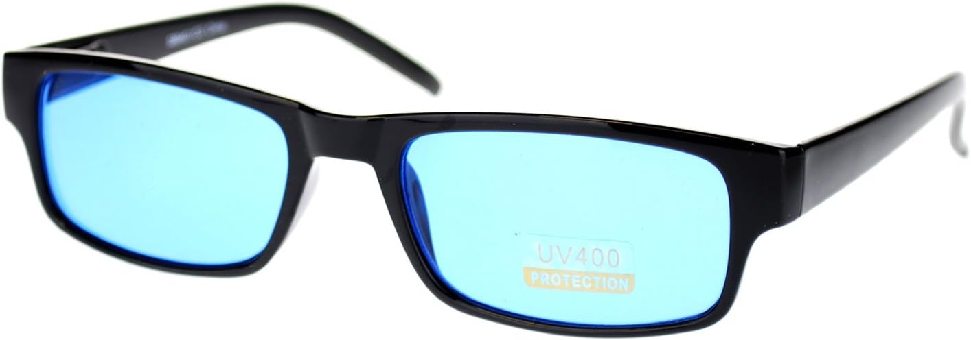 Black Rectangle Frame Color Lens Sunglasses Spring Hinge