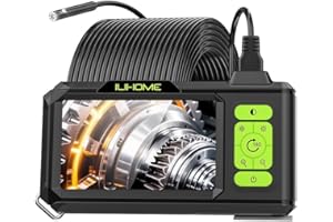 ILIHOME Dual Lens Borescope with Light, 1080P Industrial Endoscope Inspection Camera, 7.9mm IP67 Waterproof, Sewer Camera with 4.3" IPS Screen,8 LED Lights,16.5FT Semi-Rigid Cable.