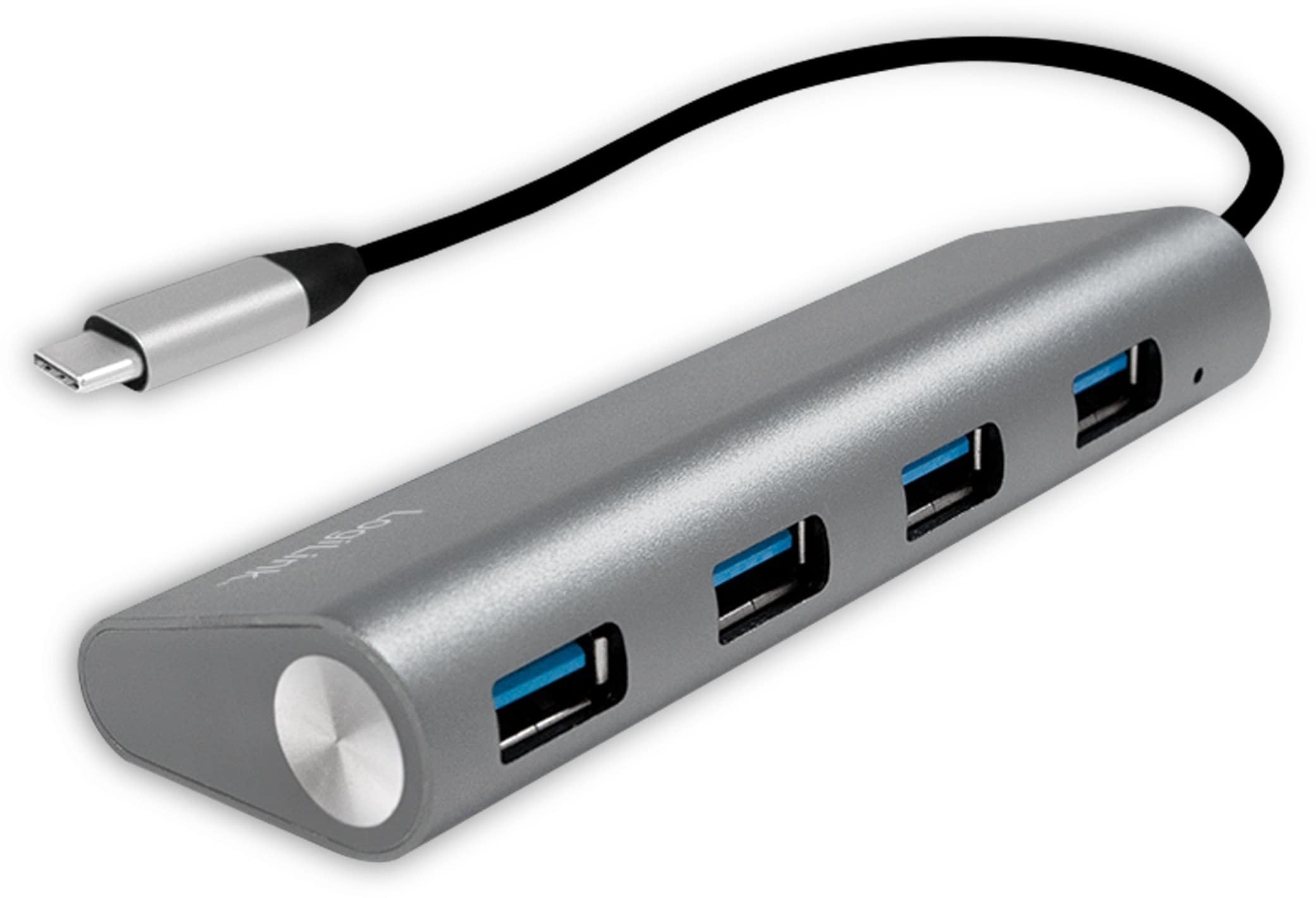 LogiLink USB Hub for PC/Laptop Aluminium Housing grey Silver 4-port