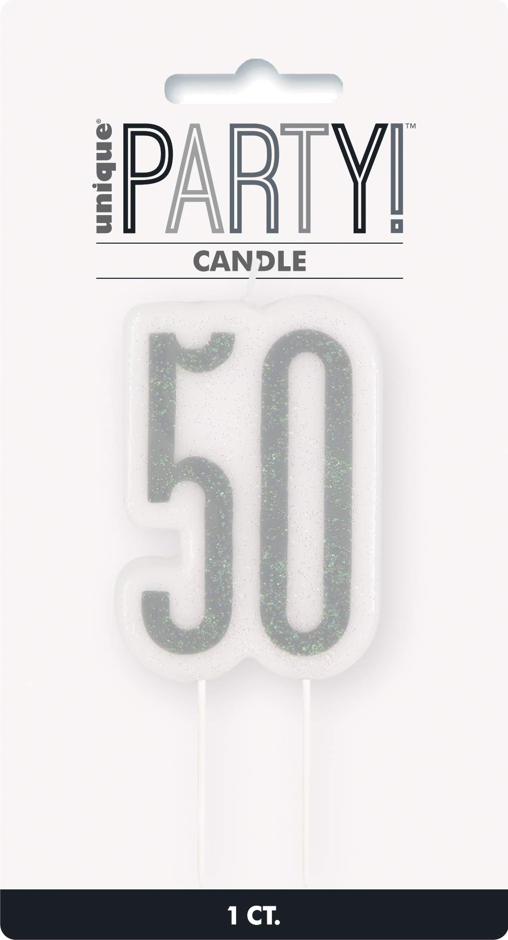 50th Birthday Anniversary Glittery Pick Candle | Black | 1 Pc.