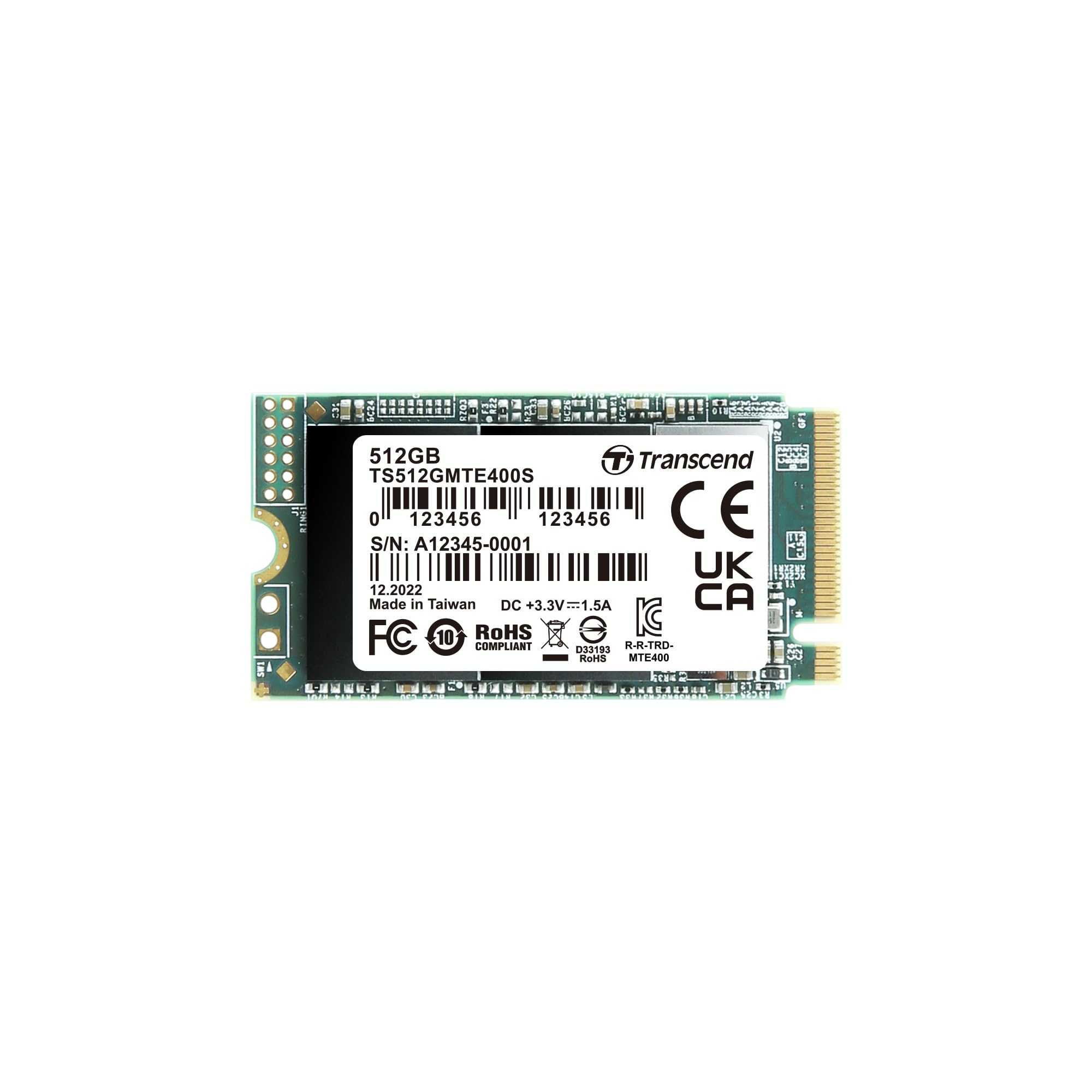 Transcend MTE400S 512GB M.2 2242 NVMe PCIe Gen3 x4 SSD, Read/Write up to 2,000/900 MB/s with 3D NAND Flash TS512GMTE400S