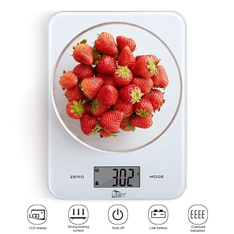 Uten Kitchen Digitale Küchenwaage mit Trittfläche aus gehärtetem Glas, Touch-Knopf und Batterie im Lieferumfang enthalten (we