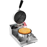CROSSON Commercial Waffle Maker,Professional Round Belgian Waffle Maker Non-Stick Plate Machine with Temp and Time Control for Home Kitchen,Restaurant Bakeries Kitchen 120V/1300W