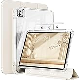 zoyu Hybrid Case for iPad Pro 11 Inch 2024 M4 5th Gen with Pencil Holder, 2 in 1 Detachable Trifold Sliding Cover with Clear Hard Back Shell, Supports Pencil Pro Charging, Cream White