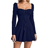 EYNMIN Long Sleeve Mini Dress Lace Sweetheart Neckline Flowy A Line 2025 Fall Short Going Out Dresses for Women