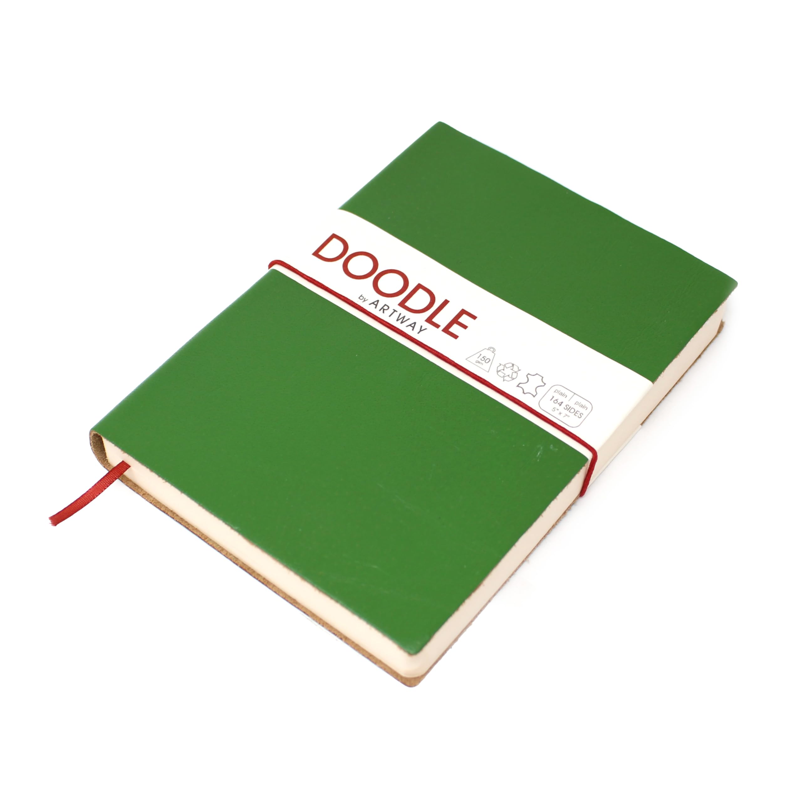 Artway Indigo Doodle – Avocado Green Leather Sketchbook/Notebook – 175mm x 125mm - 164 Sides/82 Pages of 150gsm Cartridge Paper